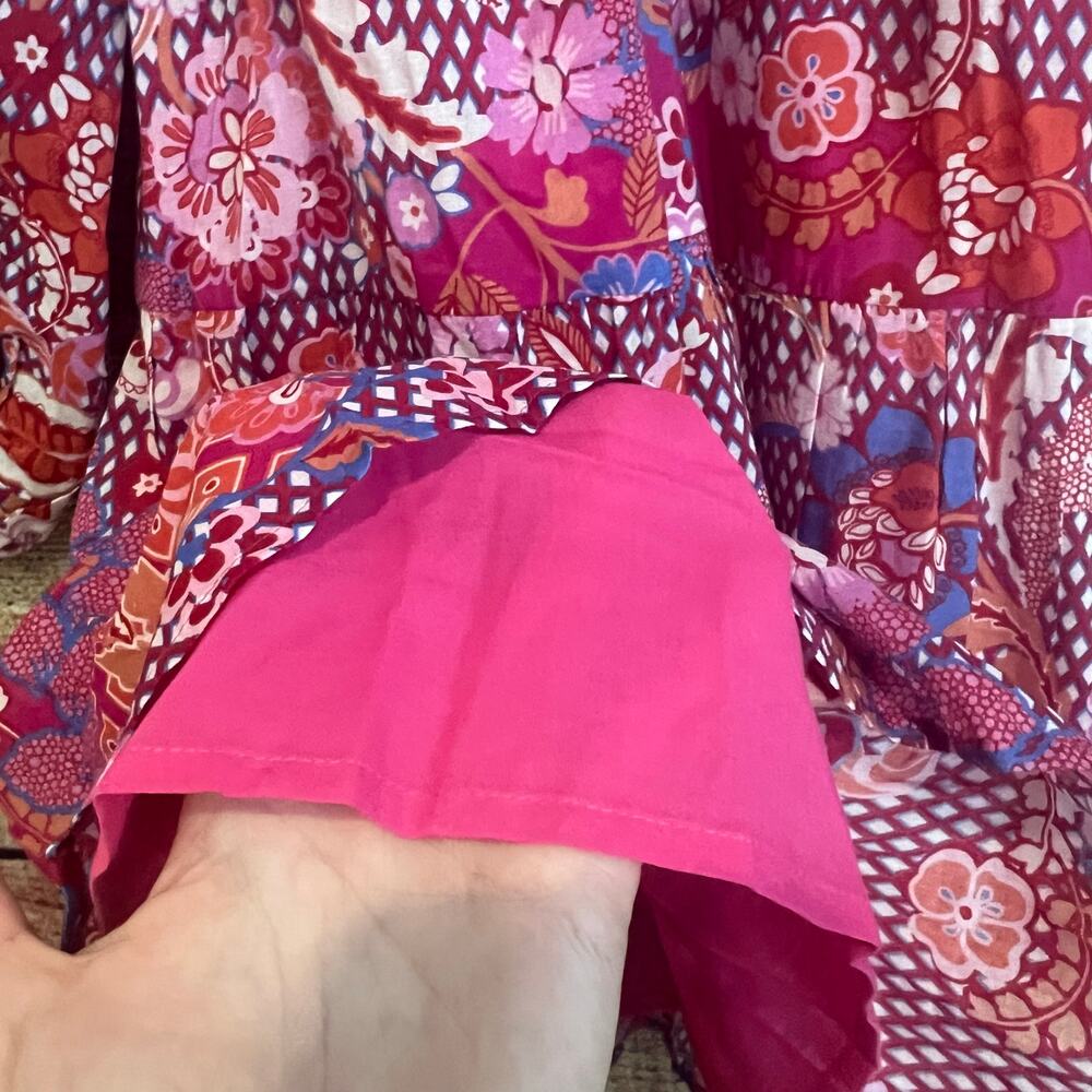 Hale Bob Mini Dress XS Paisley Fuchsia Bubble Long Sleeves Pink Floral Sundress - Picture 5 of 7